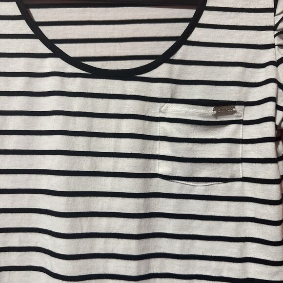 Guess Womens TShirt M Medium Black White Striped Short Sleeve Round Neck - Picture 4 of 9
